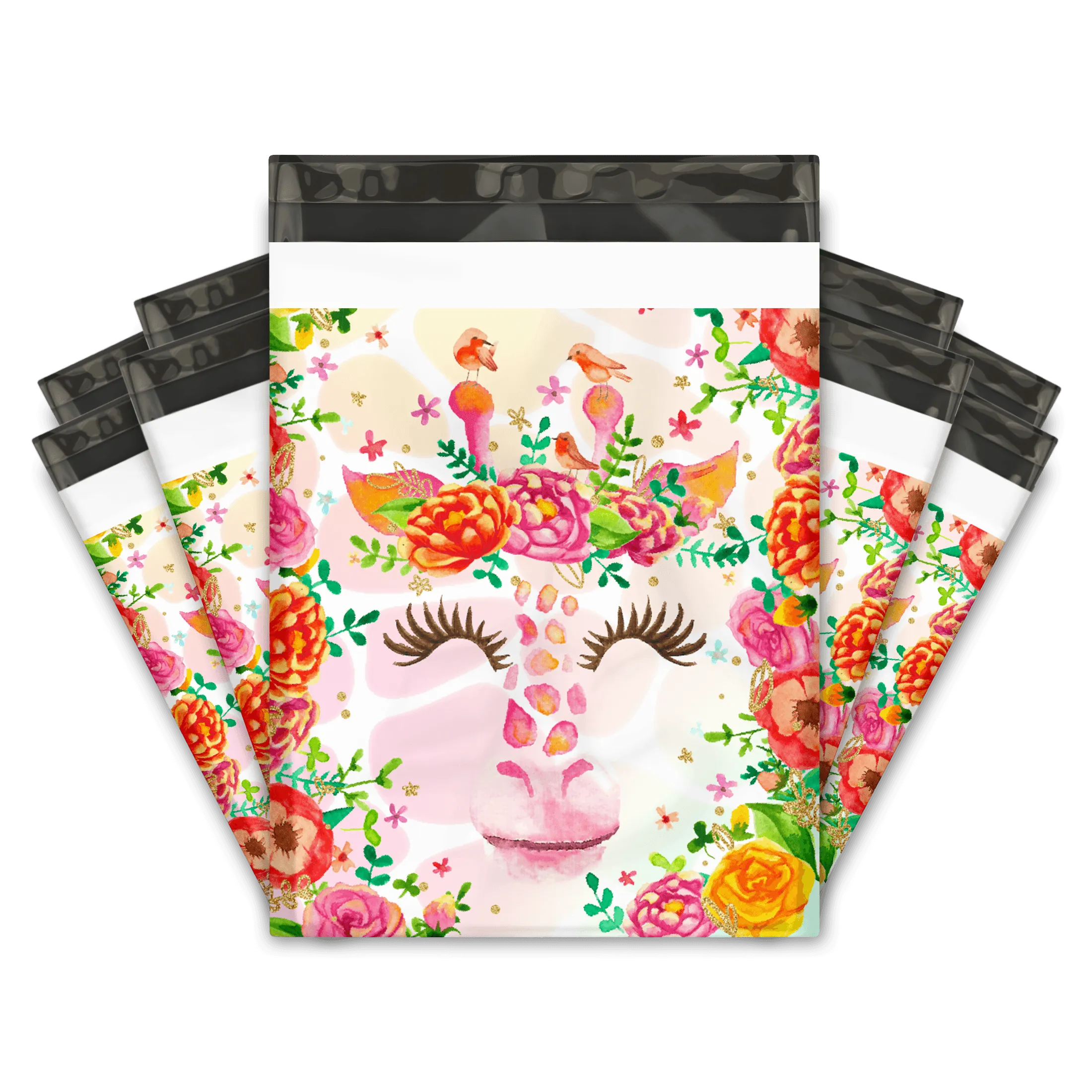 10x13 Floral Giraffe Designer Poly Mailers Shipping Envelopes Premium Printed Bags