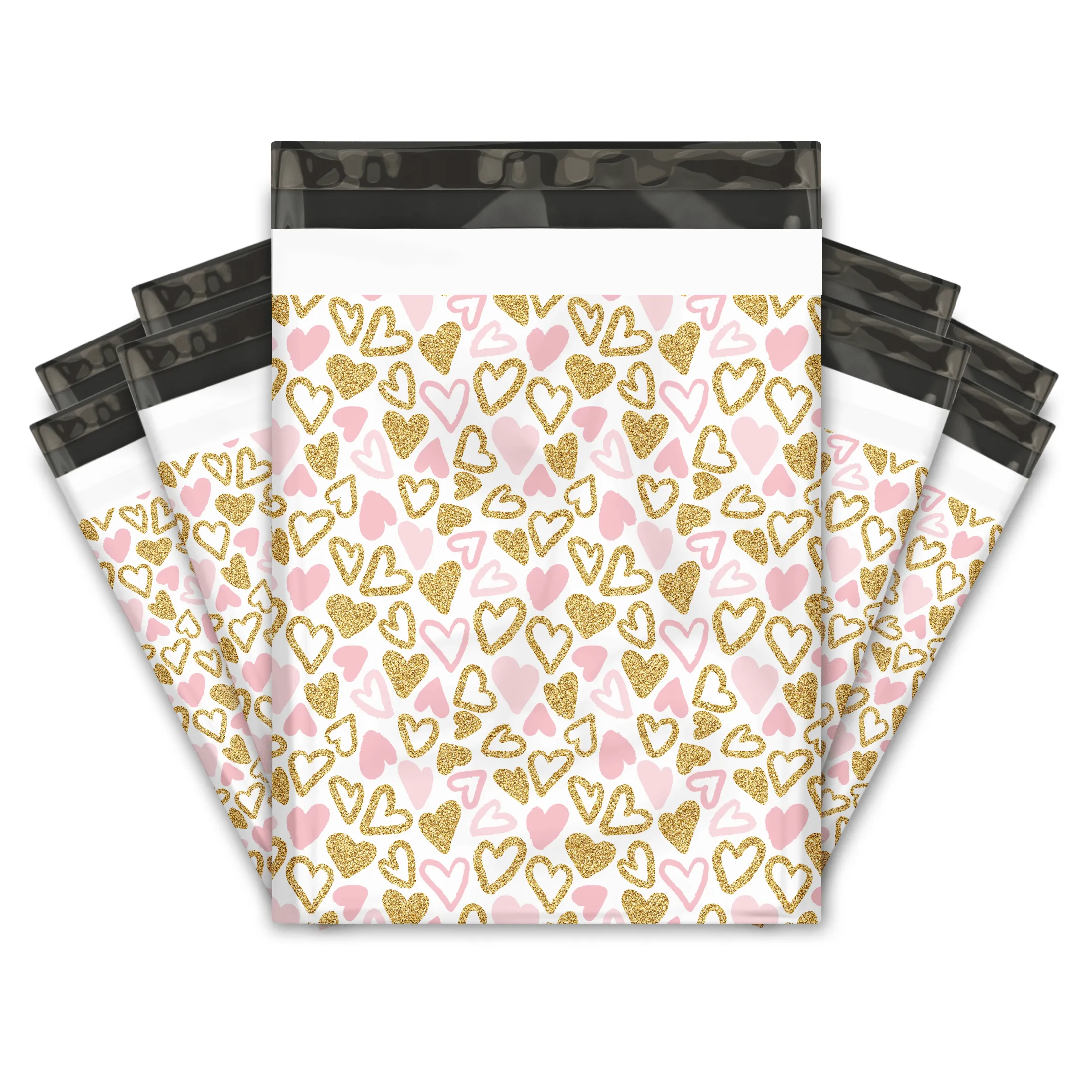 19x24" Pink and Gold Hearts Designer Poly Mailers Shipping Envelopes Premium Printed Bags
