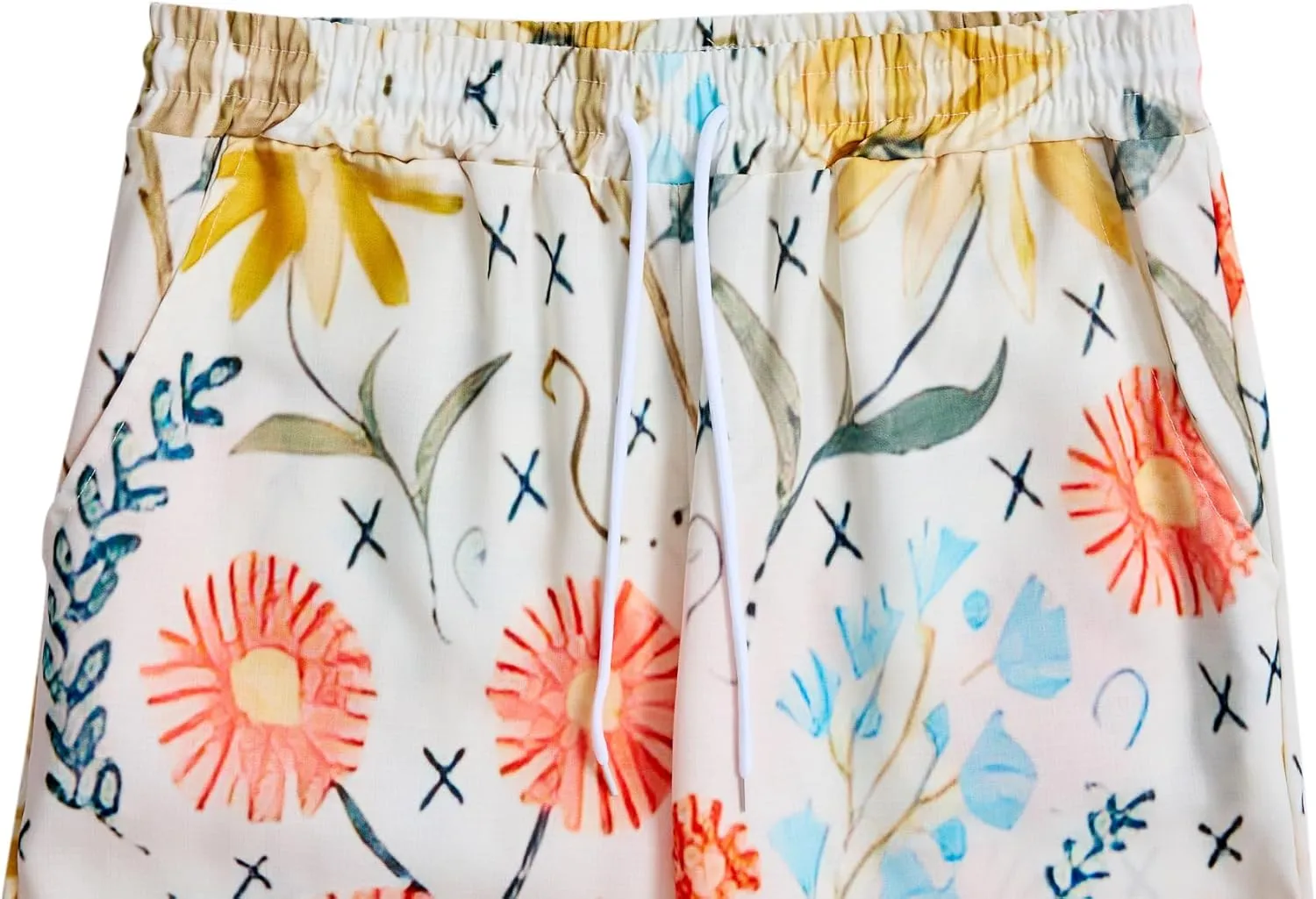 Akivide Women Casual Floral Print Linen Pant Summer Boho High Waist Straight Wide Leg Beach Lounge Capri Trouser with Pocket