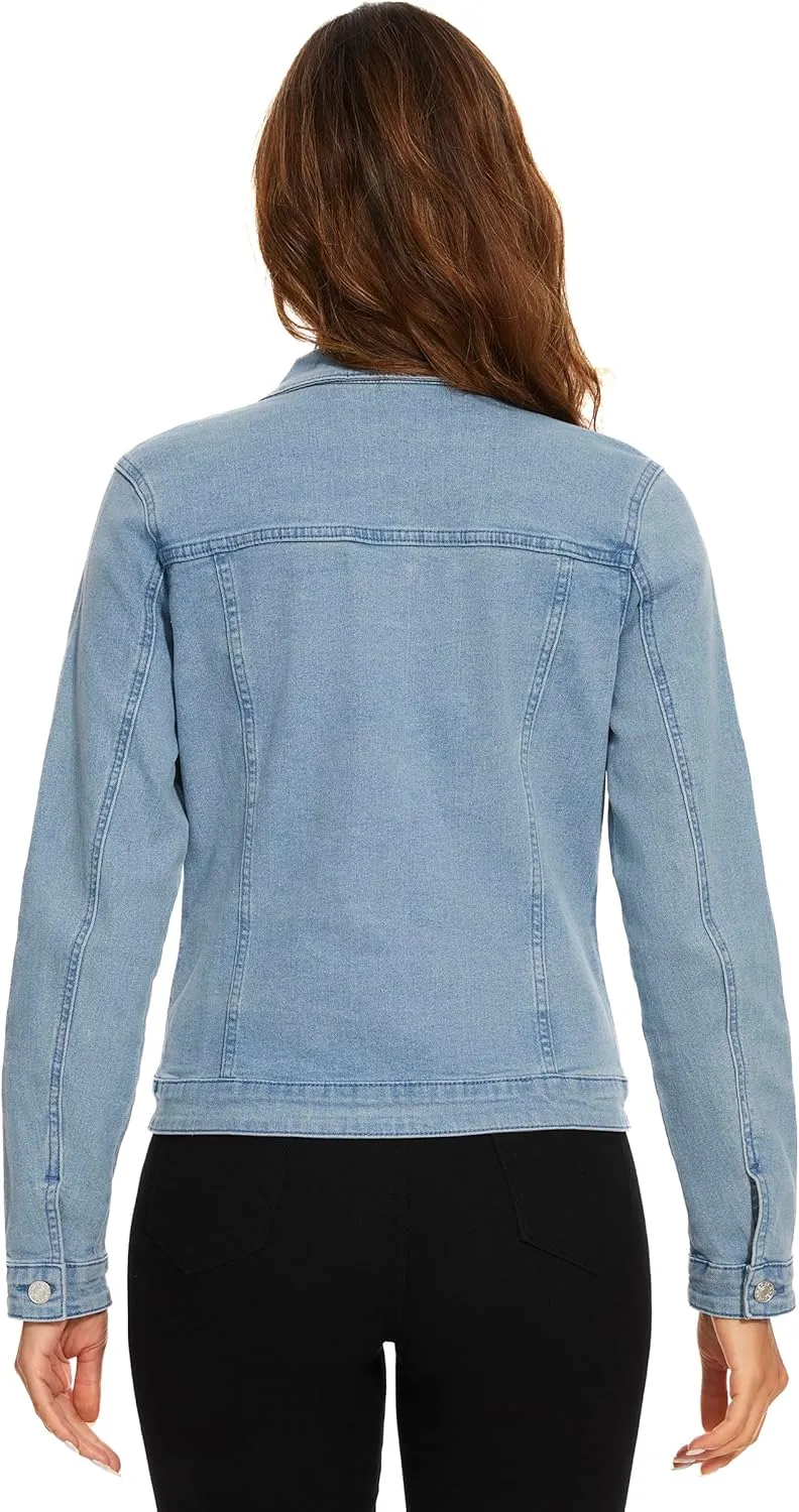 Anienaya Women's Stretch Denim Jacket Long Sleeve Basic Trendy Button Up Trucker Jean Jackets