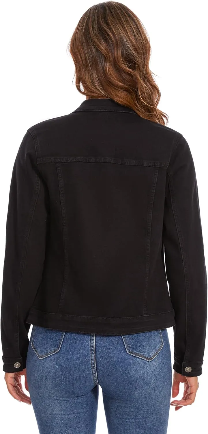 Anienaya Women's Stretch Denim Jacket Long Sleeve Basic Trendy Button Up Trucker Jean Jackets