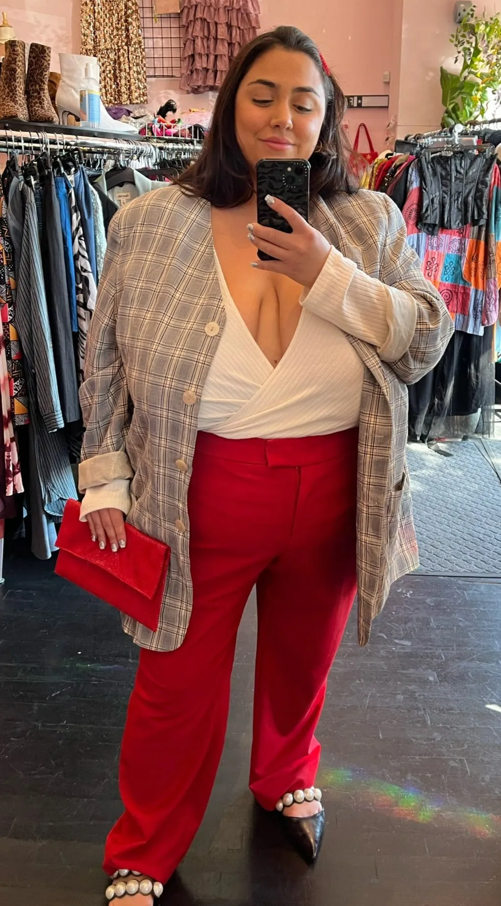 Anne Klein Red Straight Leg Trousers, Size 24W