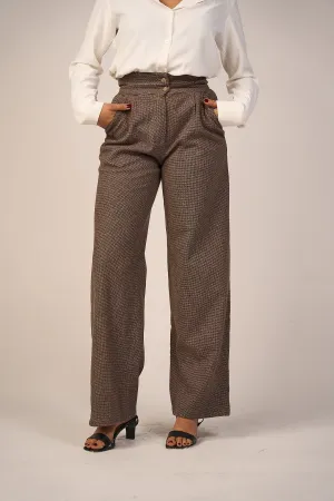 Brown High-Waist Wool Classic Trousers
