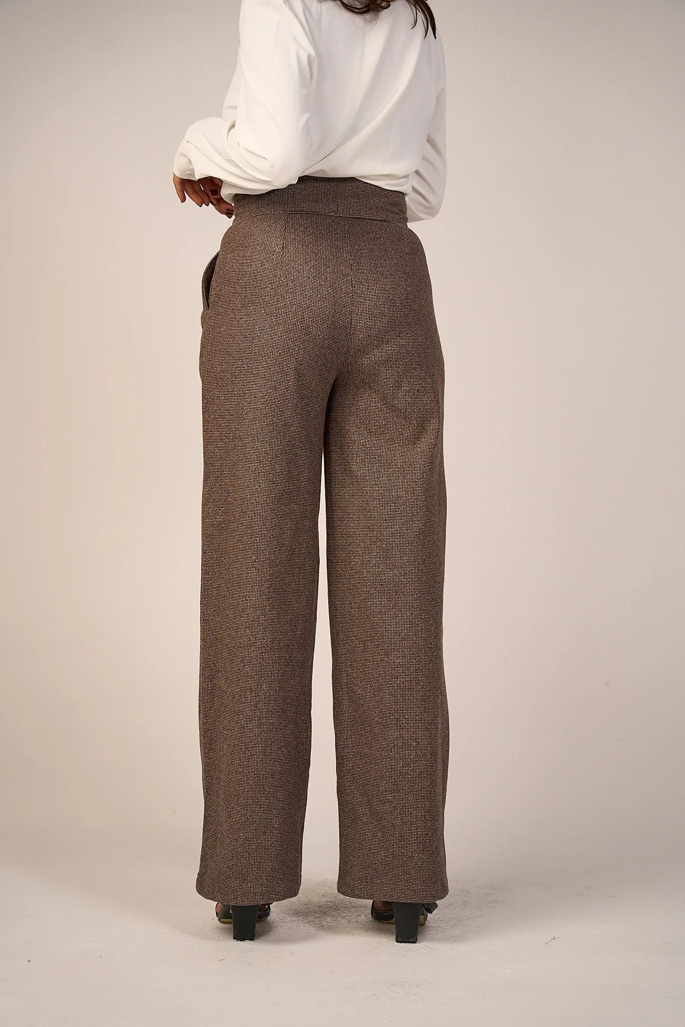 Brown High-Waist Wool Classic Trousers