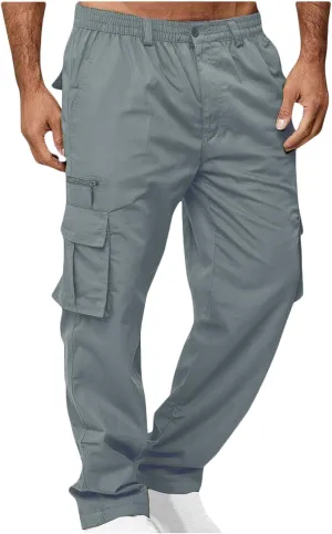 Cargo Pants for Men Elastic Waist Sweatpants Male Athletic Hiking Pants Multic Pockets Drawstring Chino Cotton Slacks