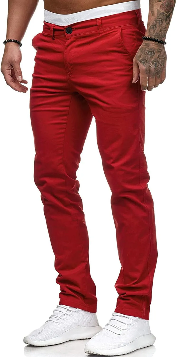 Cargo Pants for Men, Slim Fit Full Length Trousers, Casual Solid Mid Waist Pocket Fashion Workout Pants Streetwear