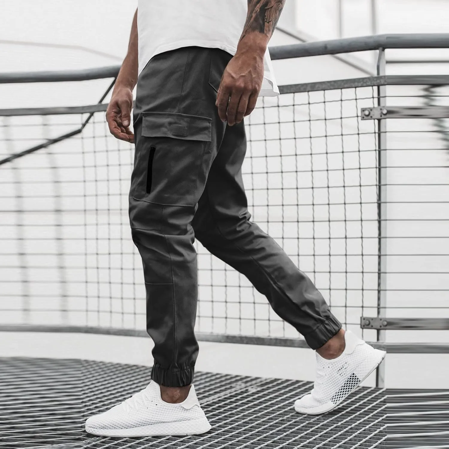 Cargo Pants for Men Work Work Pants Wild Drawstring Sports Jogger with Pockets Long Pants Men's Slim Fit Gym Running