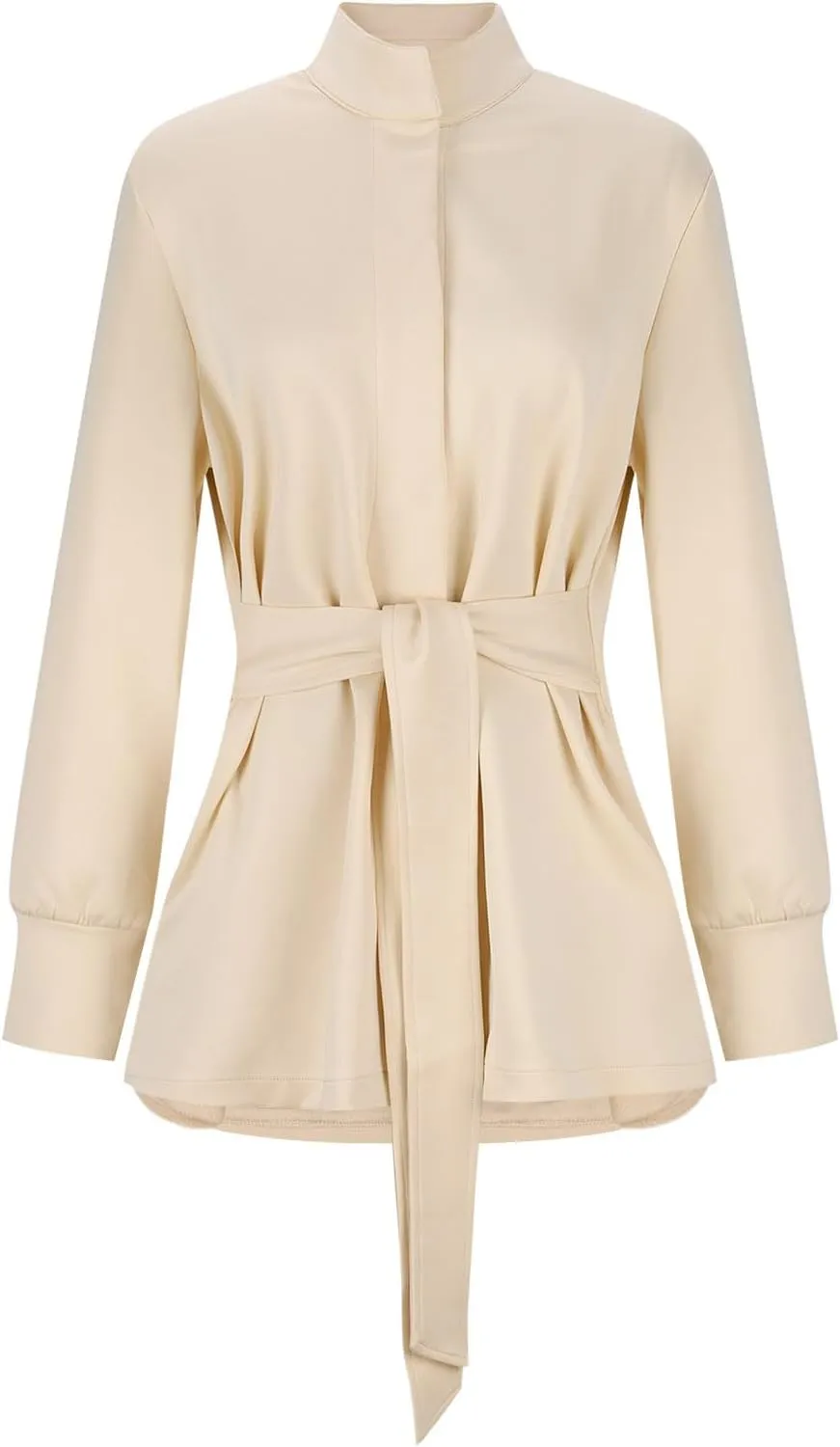 Casual Jackets for Women Long Sleeve Belted Cropped Jacket 2024 Fall Trendy Wrap Trench Coat Snap Button Outerwear