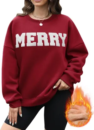 Christmas Sweatshirts Hoodies Merry Sweaters Tops Fleece Pullover Hoodie Crewneck Oversized Sherpa Lined Hoodie