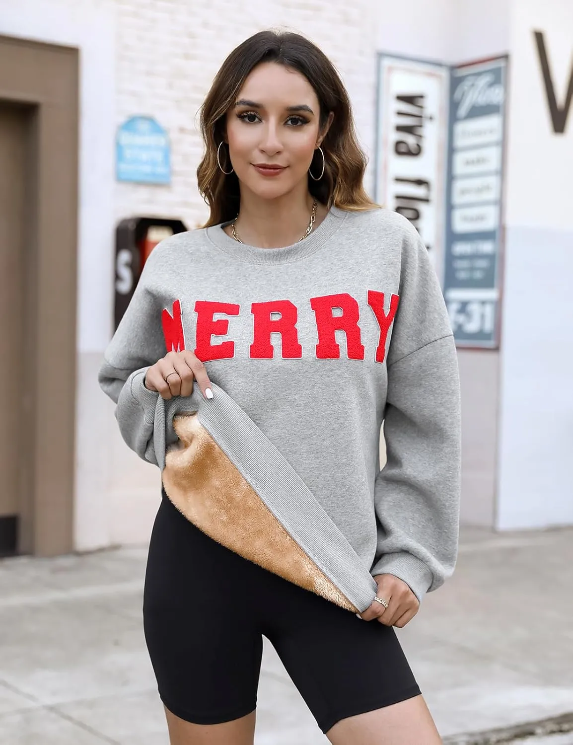 Christmas Sweatshirts Hoodies Merry Sweaters Tops Fleece Pullover Hoodie Crewneck Oversized Sherpa Lined Hoodie