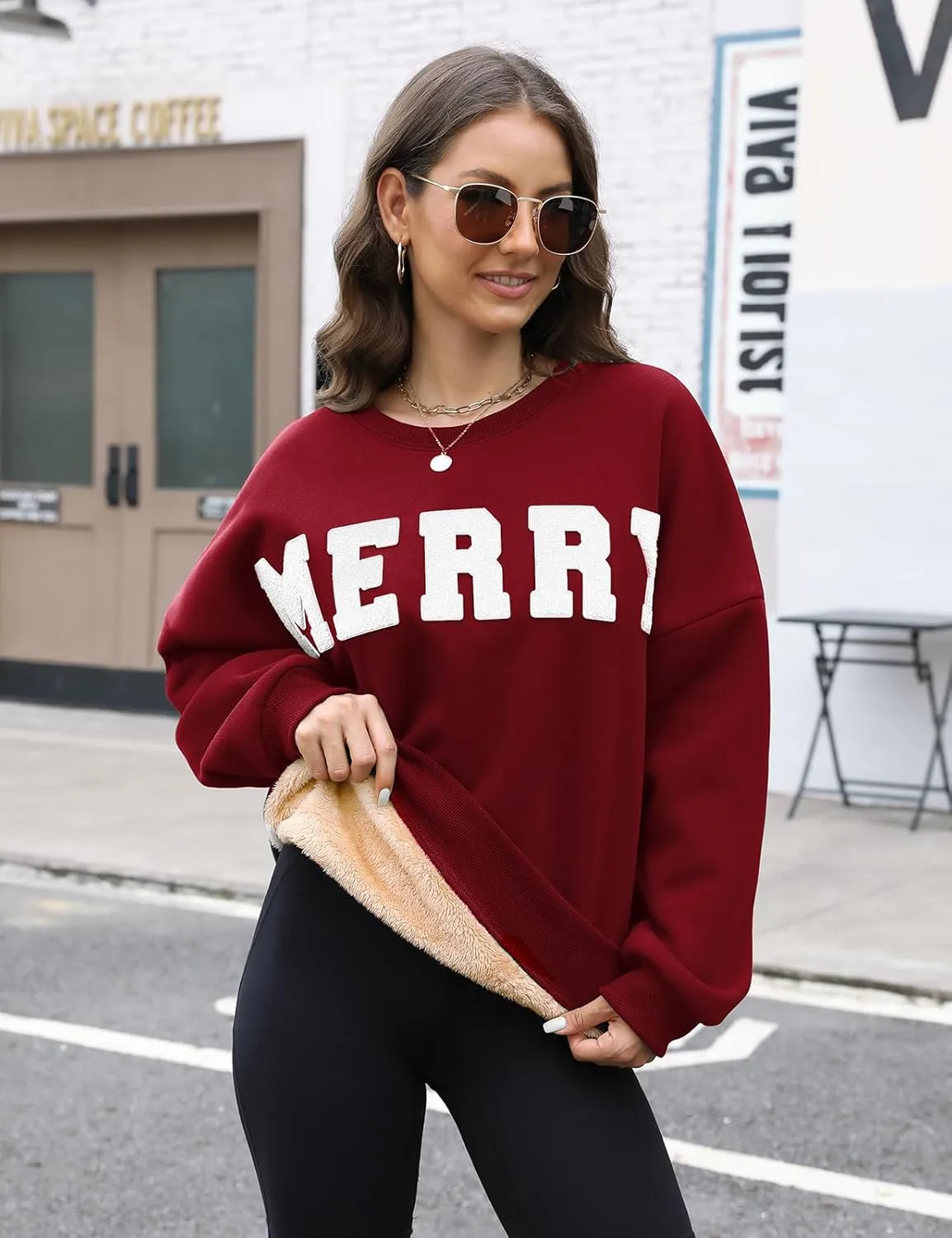 Christmas Sweatshirts Hoodies Merry Sweaters Tops Fleece Pullover Hoodie Crewneck Oversized Sherpa Lined Hoodie