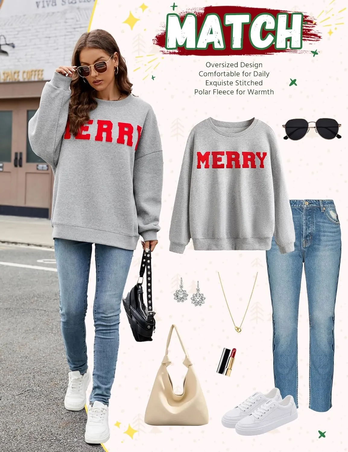 Christmas Sweatshirts Hoodies Merry Sweaters Tops Fleece Pullover Hoodie Crewneck Oversized Sherpa Lined Hoodie