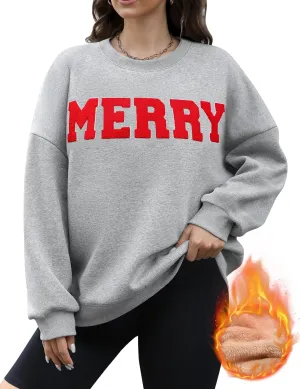 Christmas Sweatshirts Hoodies Merry Sweaters Tops Fleece Pullover Hoodie Crewneck Oversized Sherpa Lined Hoodie