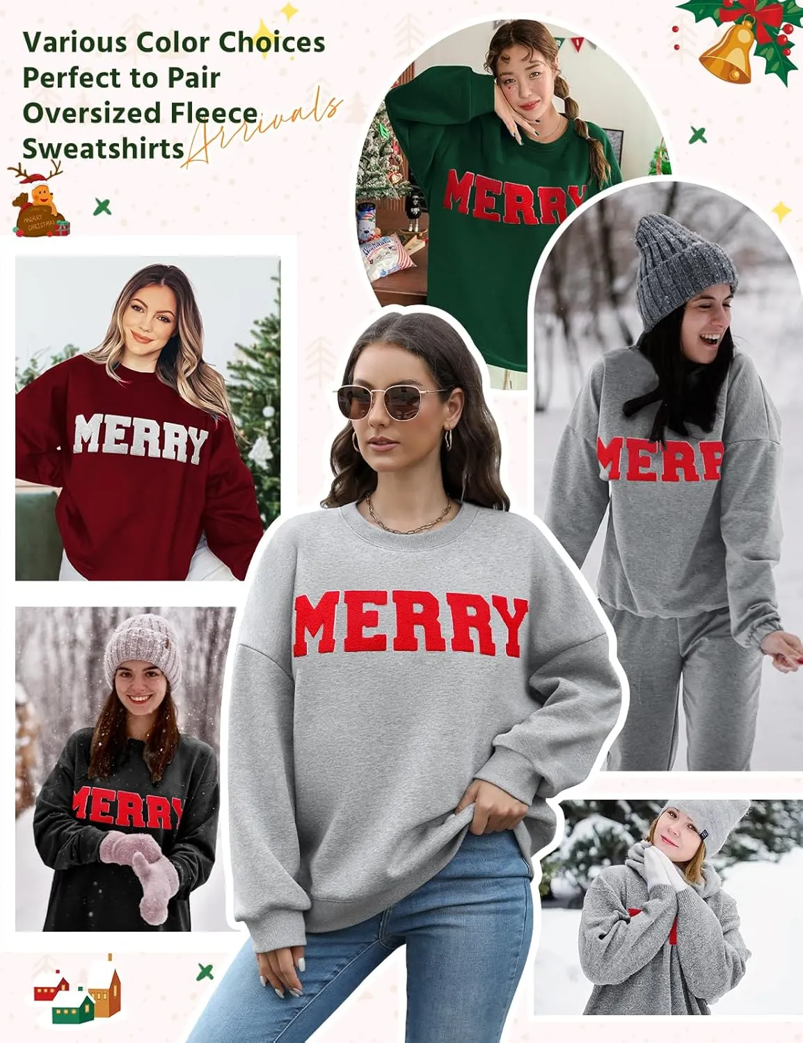 Christmas Sweatshirts Hoodies Merry Sweaters Tops Fleece Pullover Hoodie Crewneck Oversized Sherpa Lined Hoodie