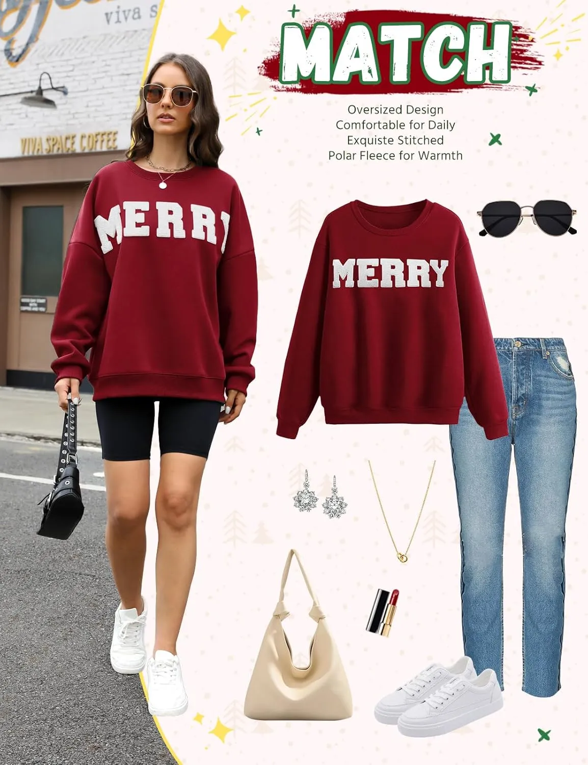 Christmas Sweatshirts Hoodies Merry Sweaters Tops Fleece Pullover Hoodie Crewneck Oversized Sherpa Lined Hoodie
