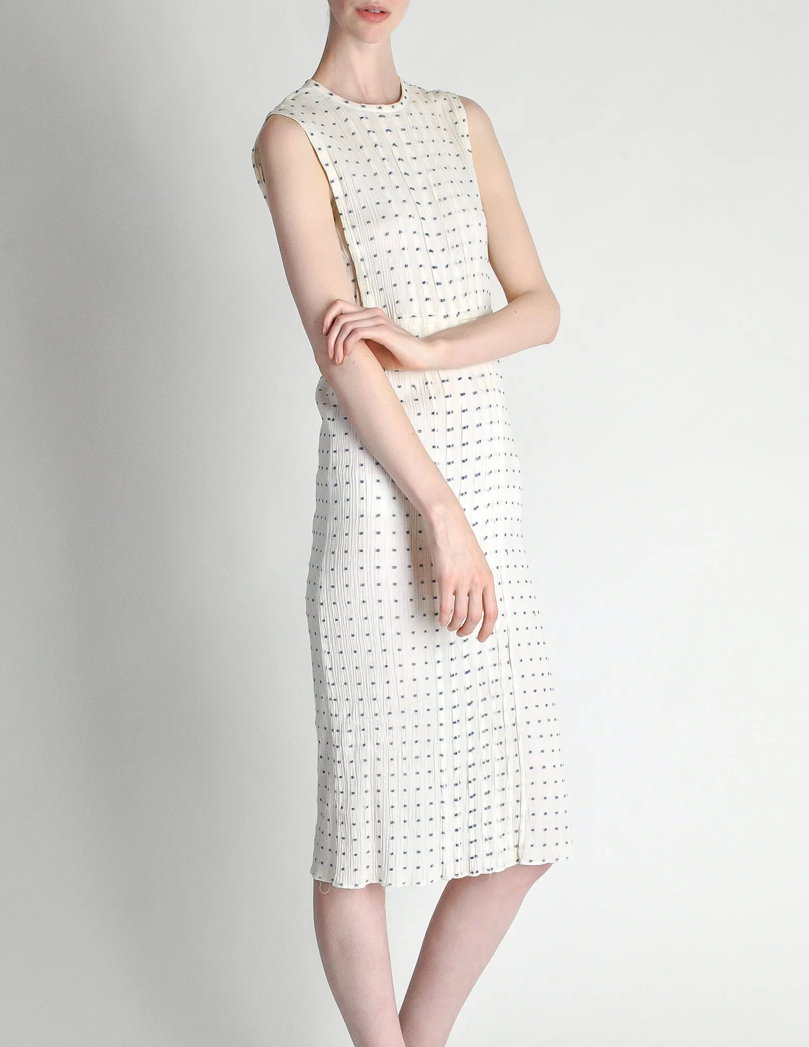 Courrèges Vintage Cream Gauze Blue Dot Sun Dress