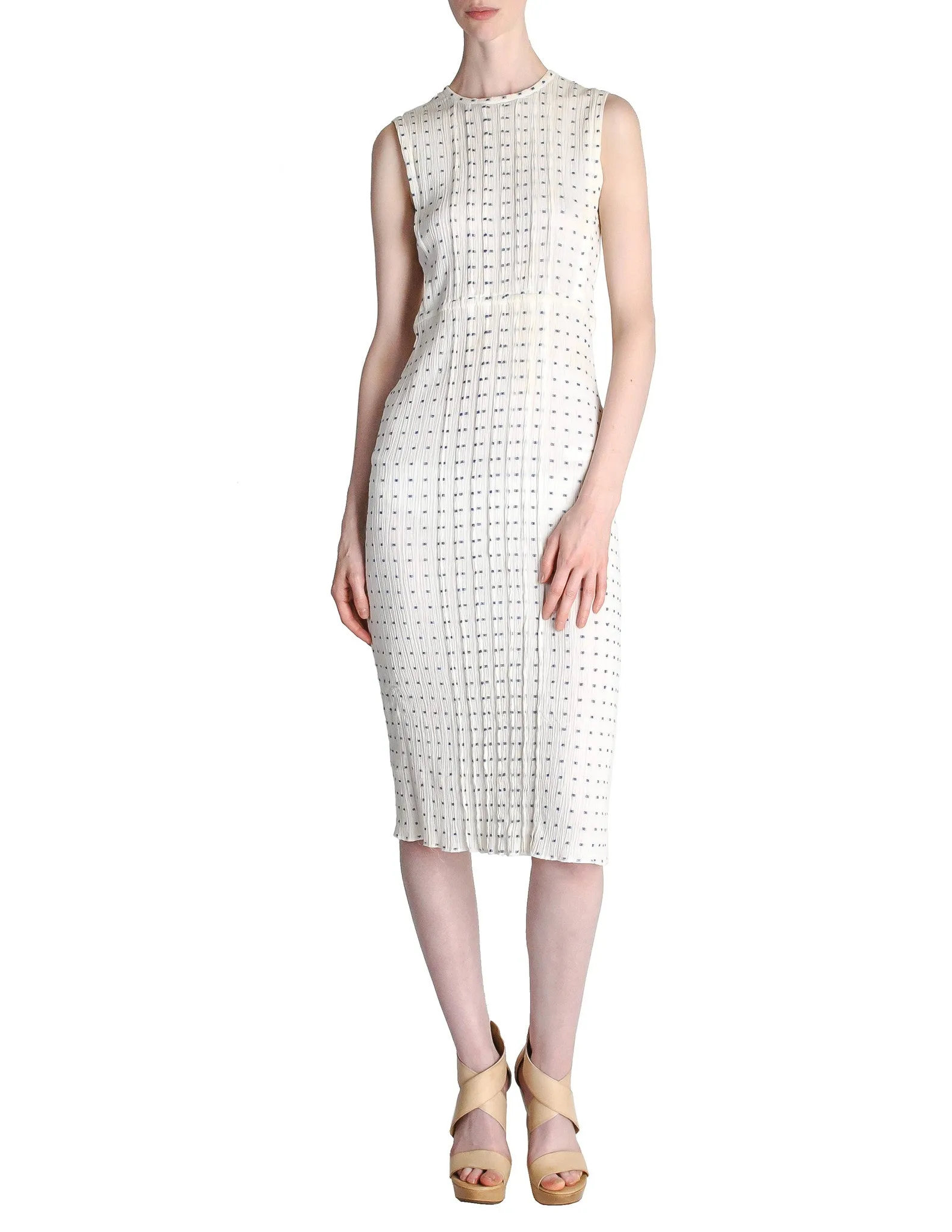 Courrèges Vintage Cream Gauze Blue Dot Sun Dress