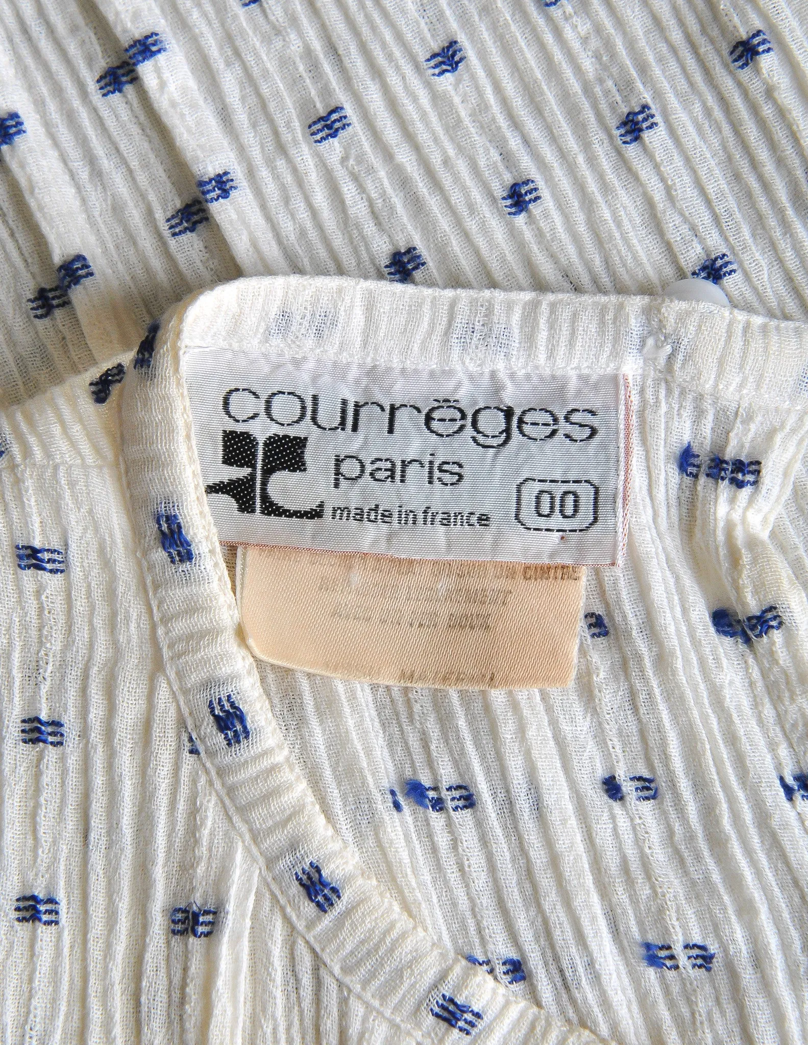Courrèges Vintage Cream Gauze Blue Dot Sun Dress
