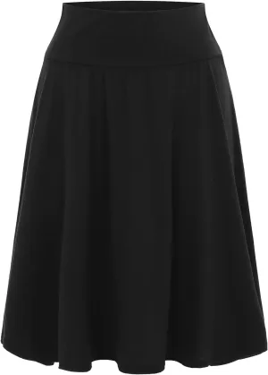 CTRLZS Pleated Skirts for Women Trendy Lightweight Flared Stretchy Midi Skater Skirt Plus Size High Waist Casual Jersey Skirt