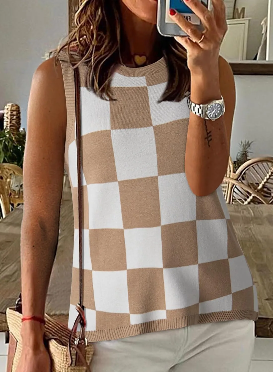 Dokotoo Womens Summer Tops 2025 Casual Striped Color Block High Neck Tank Top Loose Knit High Low Sleeveless Shirts Blouses