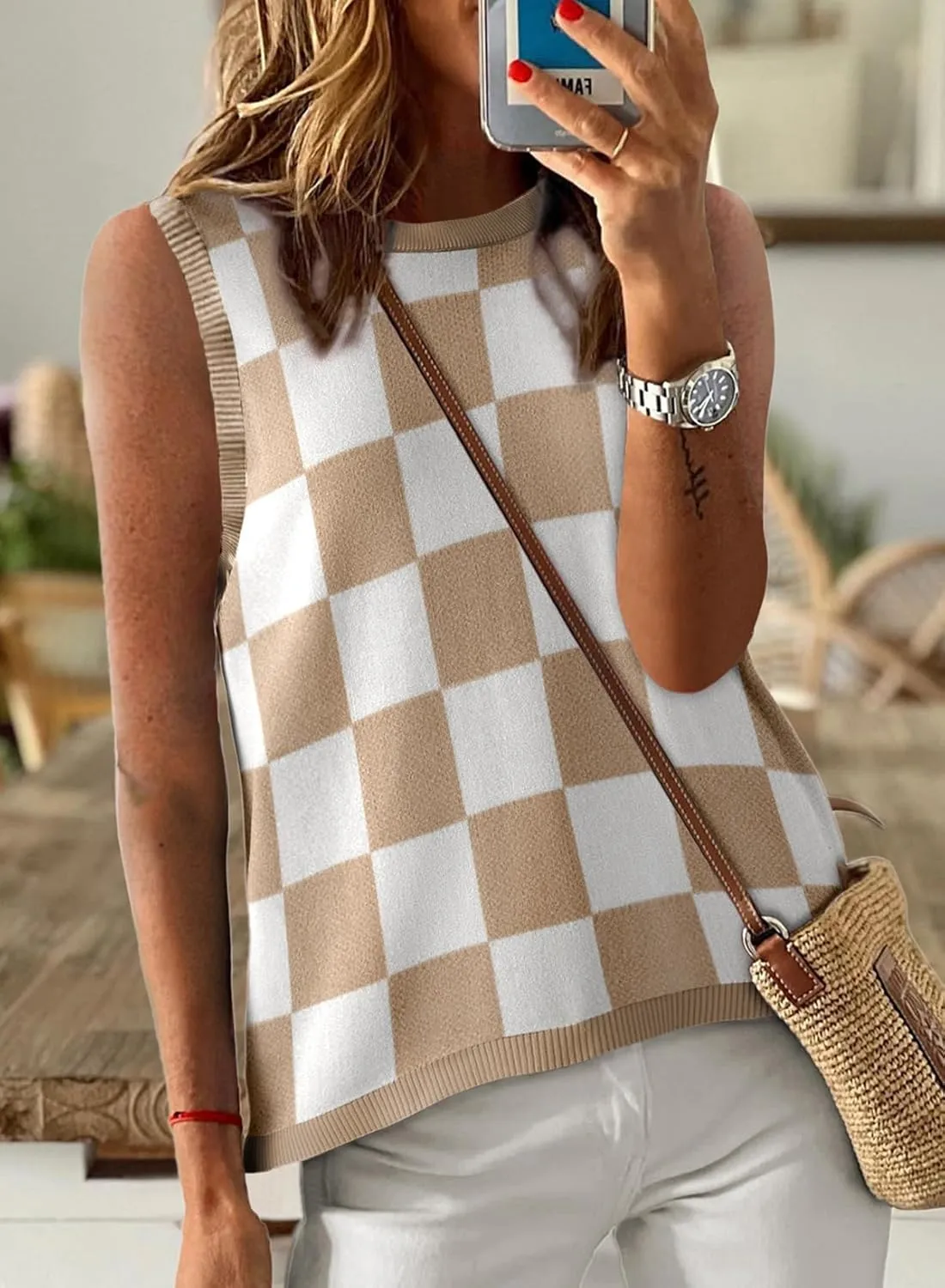 Dokotoo Womens Summer Tops 2025 Casual Striped Color Block High Neck Tank Top Loose Knit High Low Sleeveless Shirts Blouses