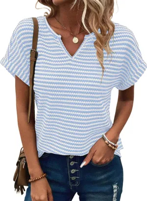 EVALESS Womens Dressy Casual Cap Short Sleeve Tops Trendy Summer V Neck Loose Striped Casual Basic T Shirts Tee Blouses