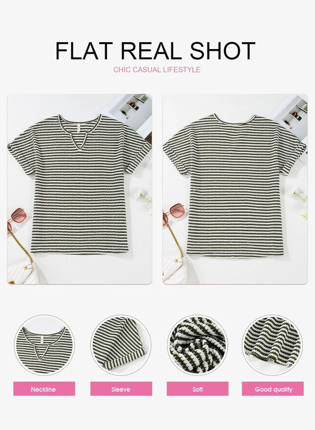 EVALESS Womens Dressy Casual Cap Short Sleeve Tops Trendy Summer V Neck Loose Striped Casual Basic T Shirts Tee Blouses