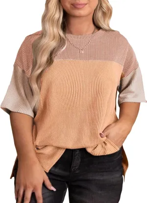 Eytino Womens Plus Size Tunic Tops Crewneck Short Sleeve Color Block Pullover Shirts (1X-5X)