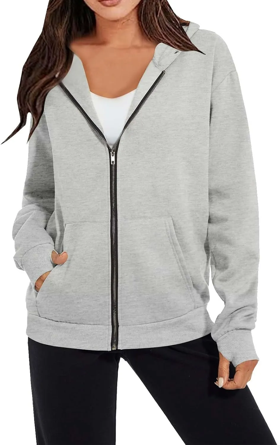 Full Zip Up Hoodies For Women Trendy 2023 Fall y2k Clothes Long Sleeve Zipper Hooded Sweatshirt Lightweight Jackets