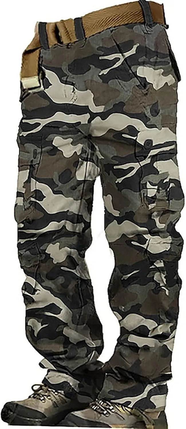 GIERIDUC Mens Hiking Stretch Pants Camouflage Tactical Pants Lightweight Cotton Outdoor Military Combat Cargo Pants Trousers