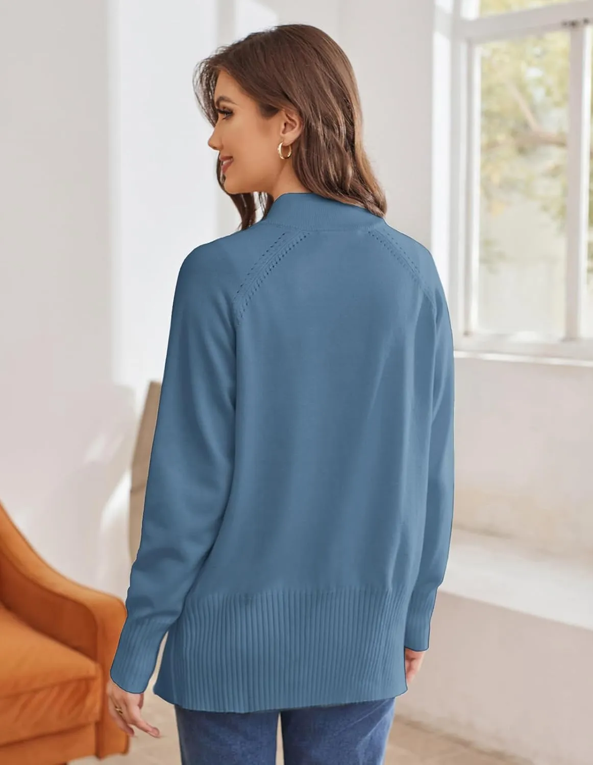 GRACE KARIN Women's Long Sleeve Zip Up Knit Cardigan with Pockets Stand Collar Full Zip Sweater Coat Lightweight