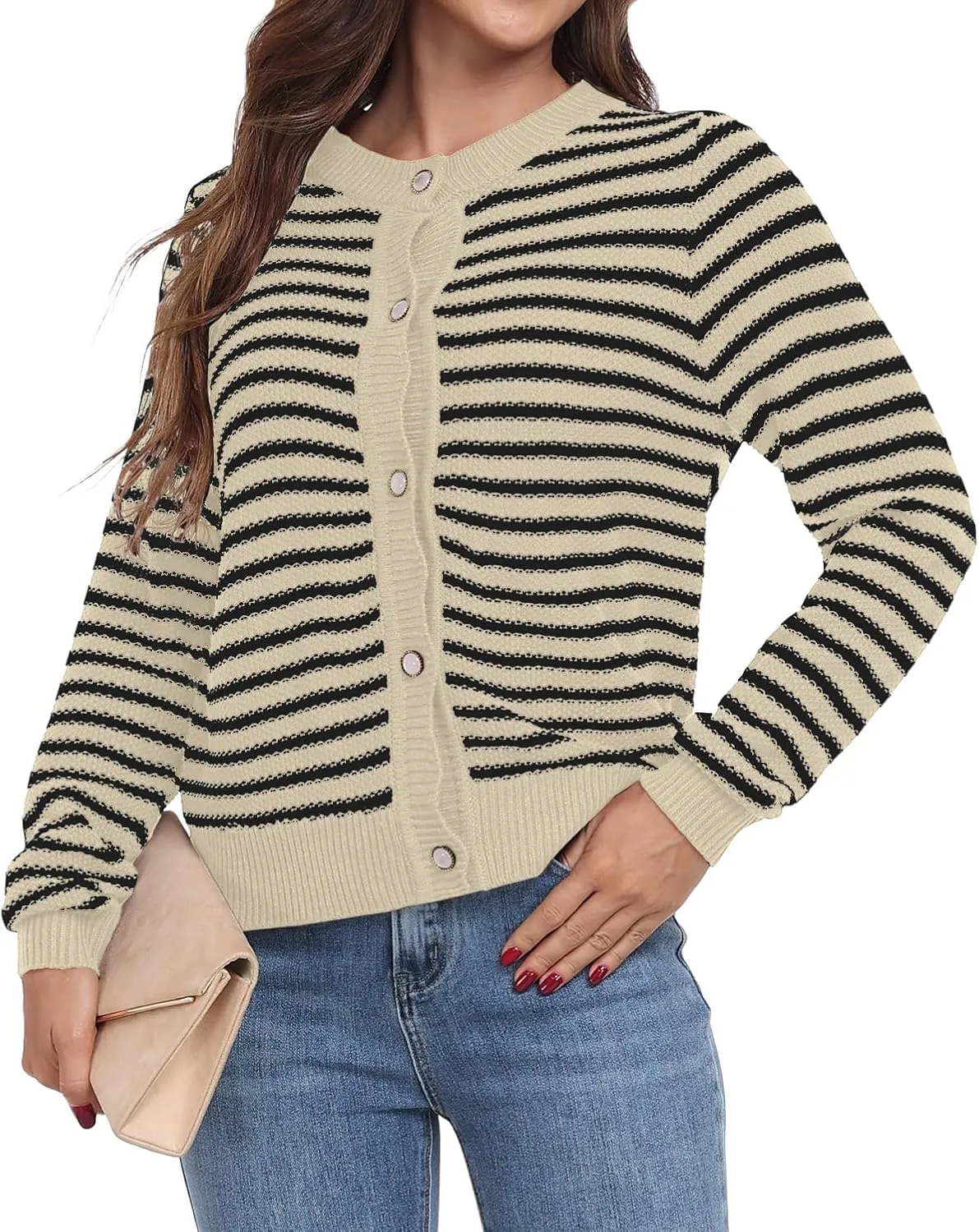 GRECERELLE Women Knit Cardigan Sweaters Long Sleeve Open Front Button Down Casual Trendy Jackets Outwear