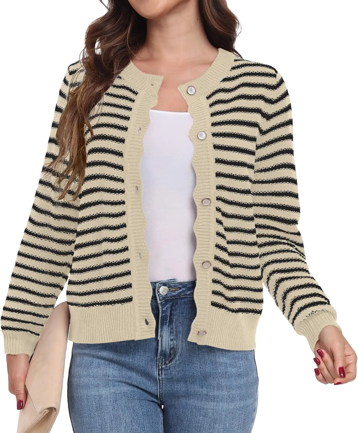 GRECERELLE Women Knit Cardigan Sweaters Long Sleeve Open Front Button Down Casual Trendy Jackets Outwear