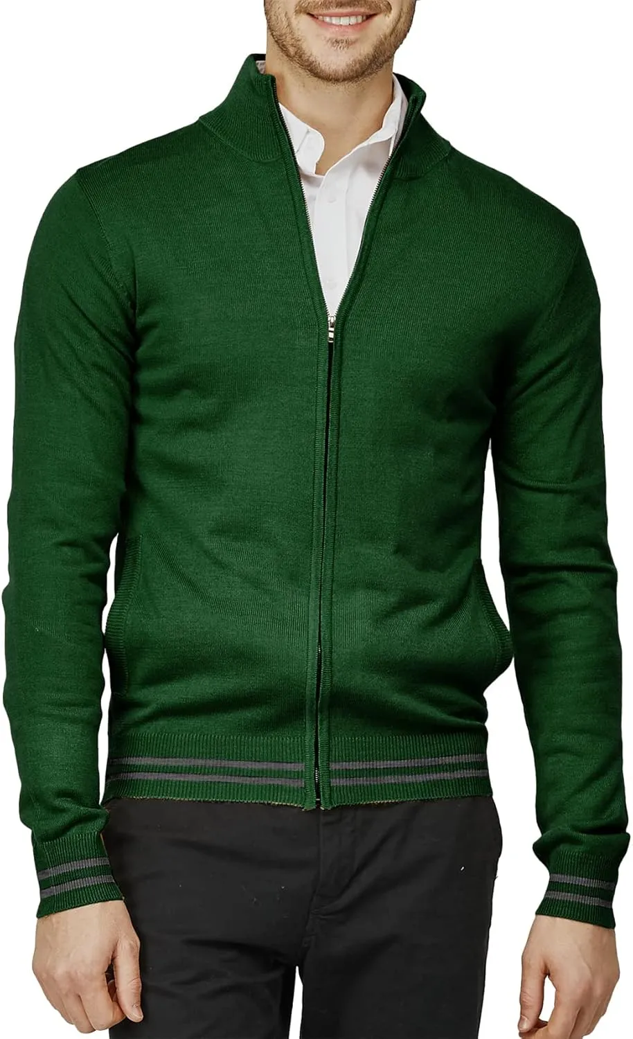 H2H Mens Casual Slim Fit Knitted Cardigan Zip-up Long Sleeve Thermal with Twisted Pattern