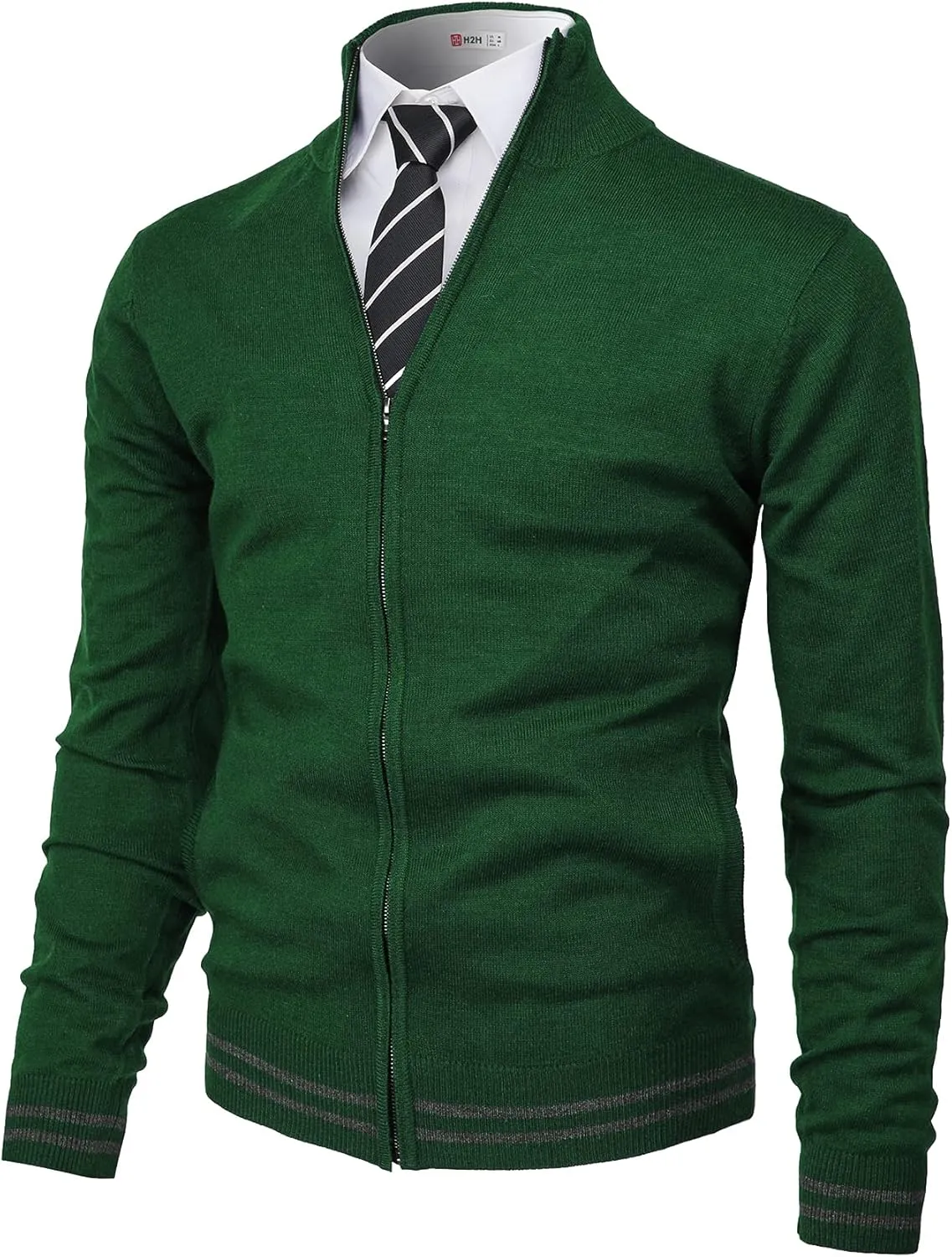 H2H Mens Casual Slim Fit Knitted Cardigan Zip-up Long Sleeve Thermal with Twisted Pattern