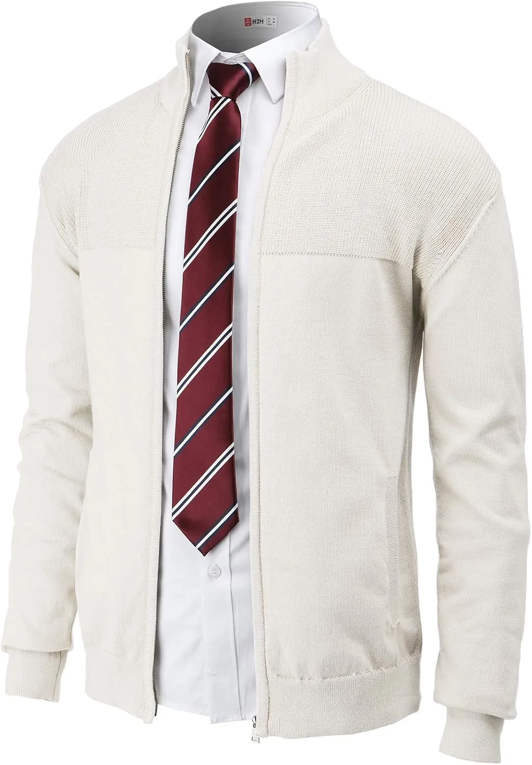 H2H Mens Casual Slim Fit Knitted Cardigan Zip-up Long Sleeve Thermal with Twisted Pattern