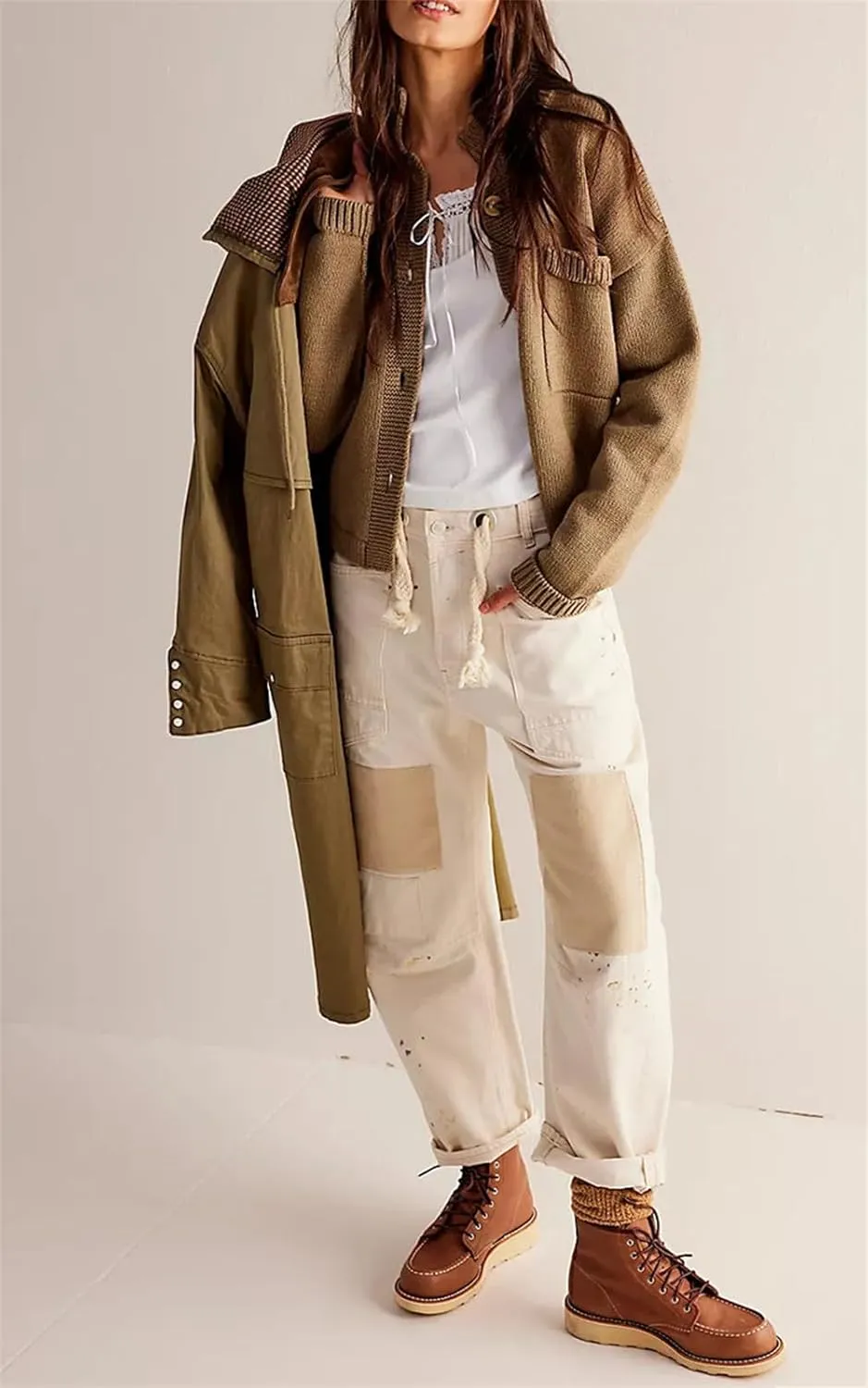 hathne Cardigan Sweaters for Women Trendy Oversized Open Front Button Short Cardigan Jackets Fall Winter
