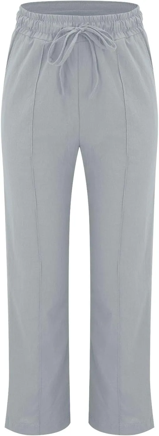 High Waisted Womens Sweatpants Golf Petite, Wide Leg Yoga Pants for Women Cotton Linen Wide Leg Summer Trousers
