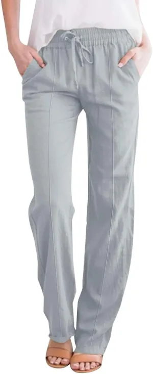 High Waisted Womens Sweatpants Golf Petite, Wide Leg Yoga Pants for Women Cotton Linen Wide Leg Summer Trousers
