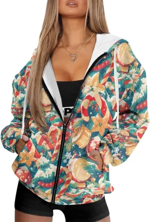 Irisjudy Roaring Tiger Women Casual Full Zip Up Hoodie Native Tribal Oversized Hoodies Purple Skull Y2K Relaxed Sweatshirts