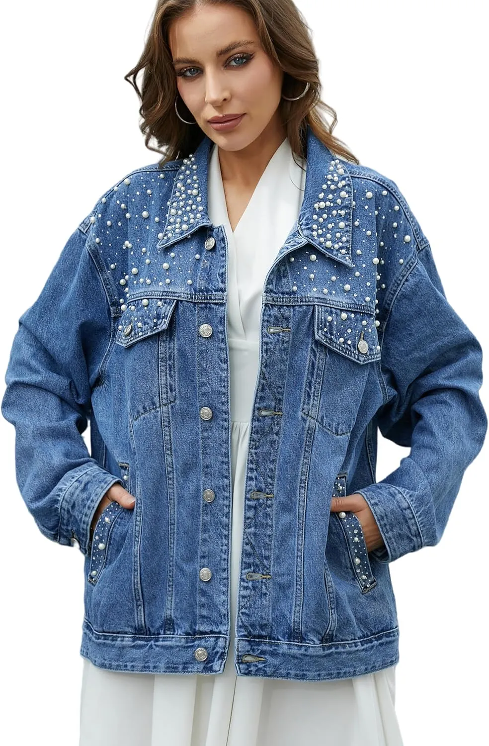 Jean Jacket for Women, Oversize Trendy Denim Jacket, Women's Loose Long Boyfriend Jean Jackets Coat