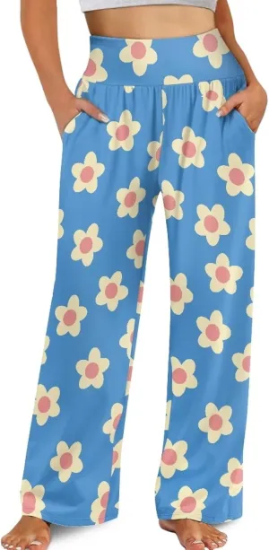 JEOCODY Women's Casual Wide Leg Pants Elastic Waist Loose Lounge Pants with Pockets Size S-3XL