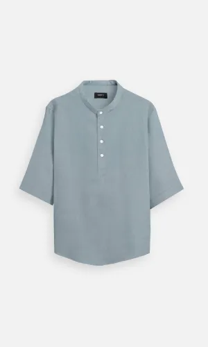 Light Grey Plain Regular Wear Pure Linen Kurta Style Shirt - AddysForMen