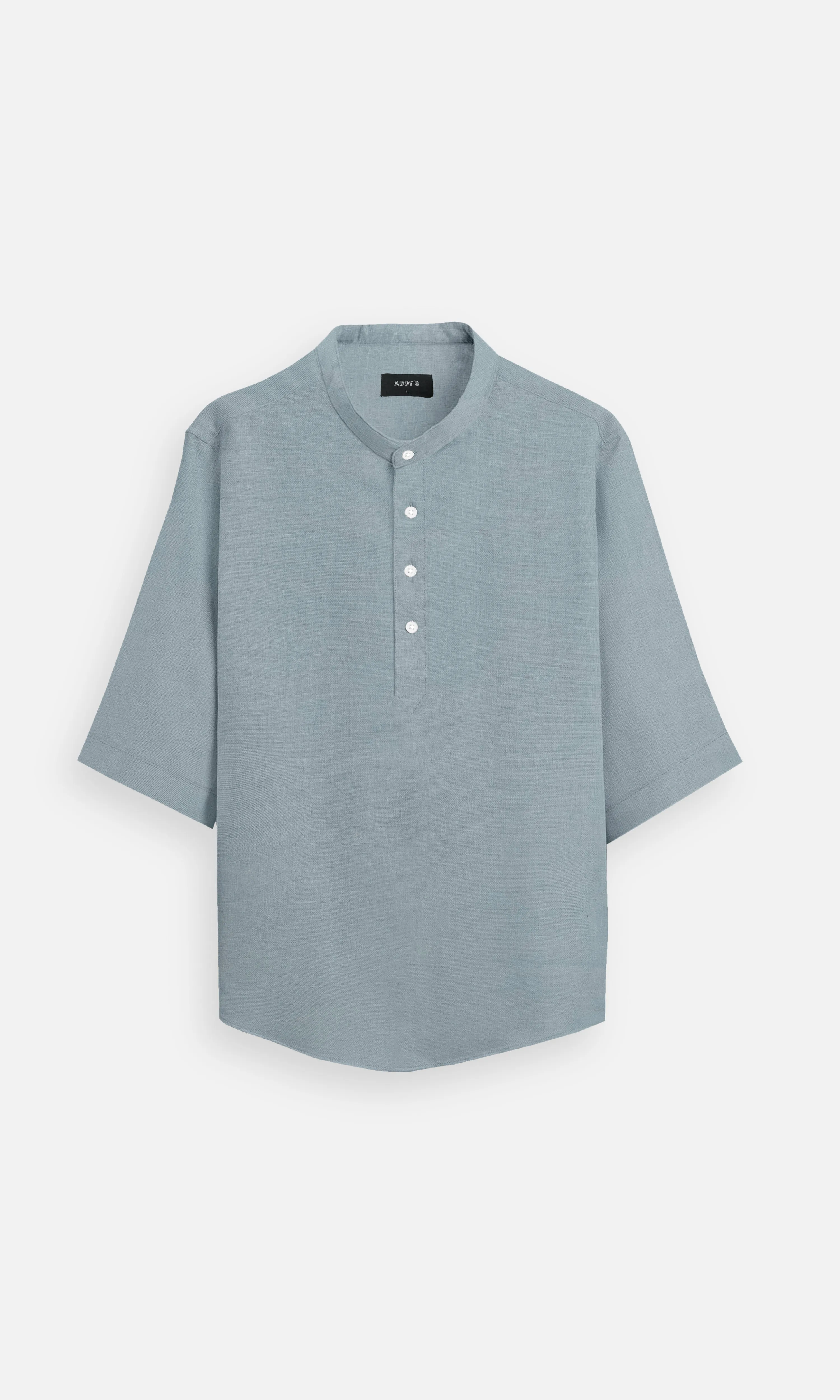Light Grey Plain Regular Wear Pure Linen Kurta Style Shirt - AddysForMen