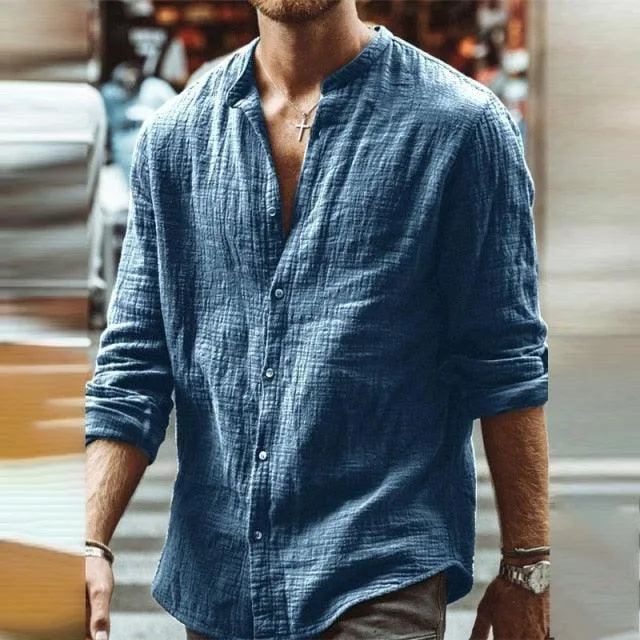 Long Sleeve Stand Collar Cotton Linen Shirts