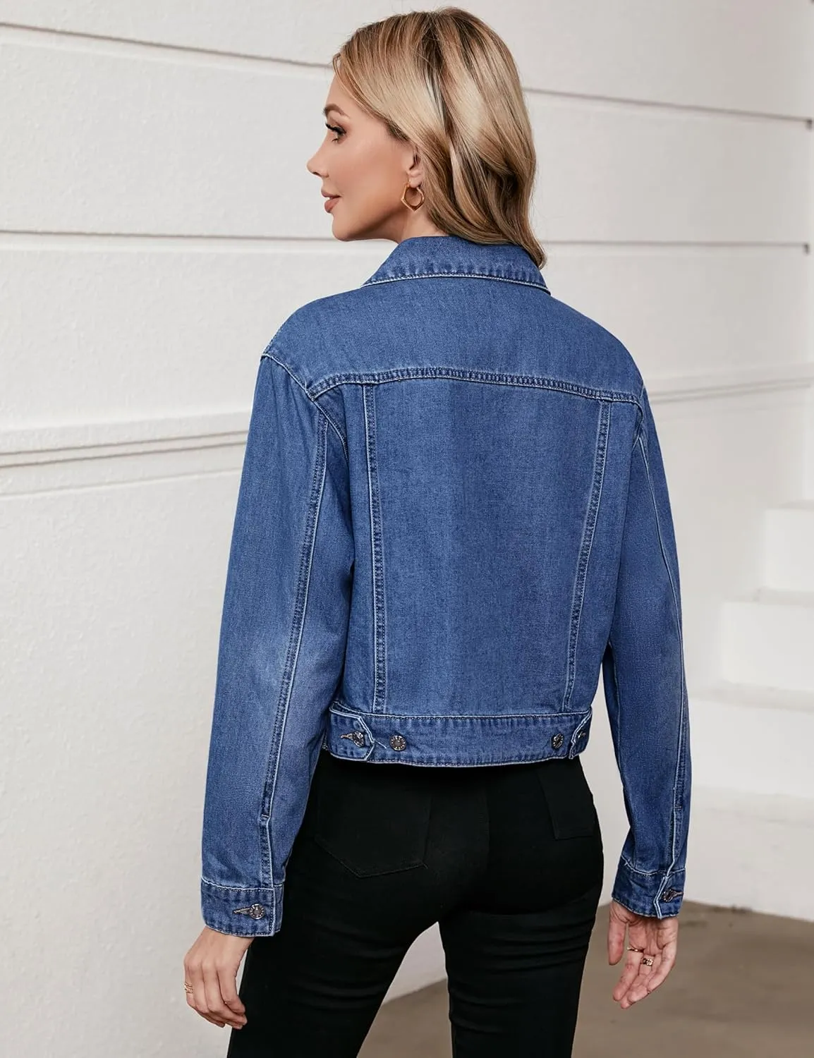 luvamia Denim Jacket for Women Cargo Pocket Lightweight Cropped Jean Jackets Oversized Trucker Shacket Trendy Fashion