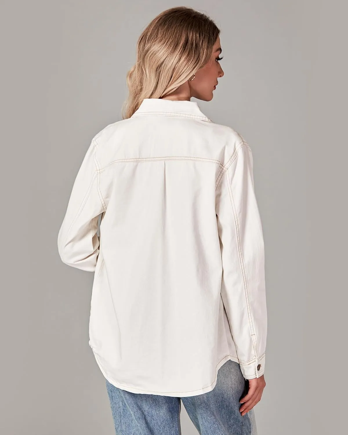 luvamia Denim Jackets for Women Trendy Long Sleeve Button Down Shirt Jacket Jean Shacket with Pocket Western Work Jacket