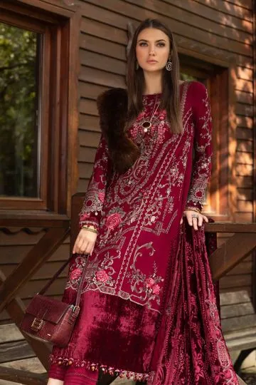 MARIA B WINTER LINEN COLLECTION DEEP PINK DL-1112