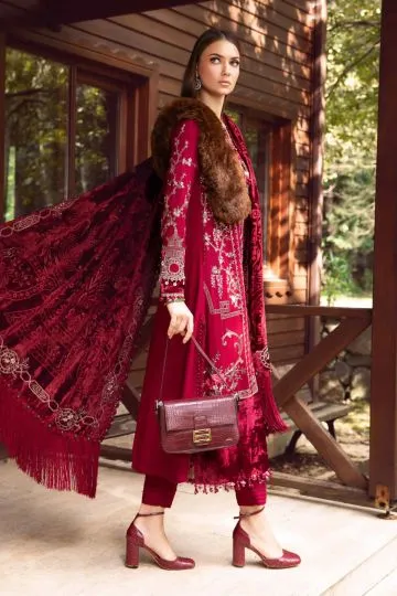 MARIA B WINTER LINEN COLLECTION DEEP PINK DL-1112