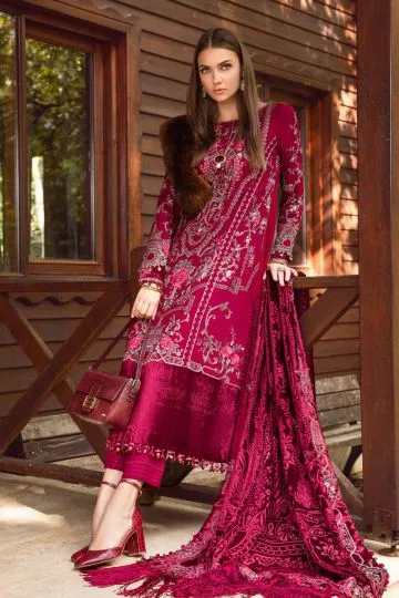 MARIA B WINTER LINEN COLLECTION DEEP PINK DL-1112